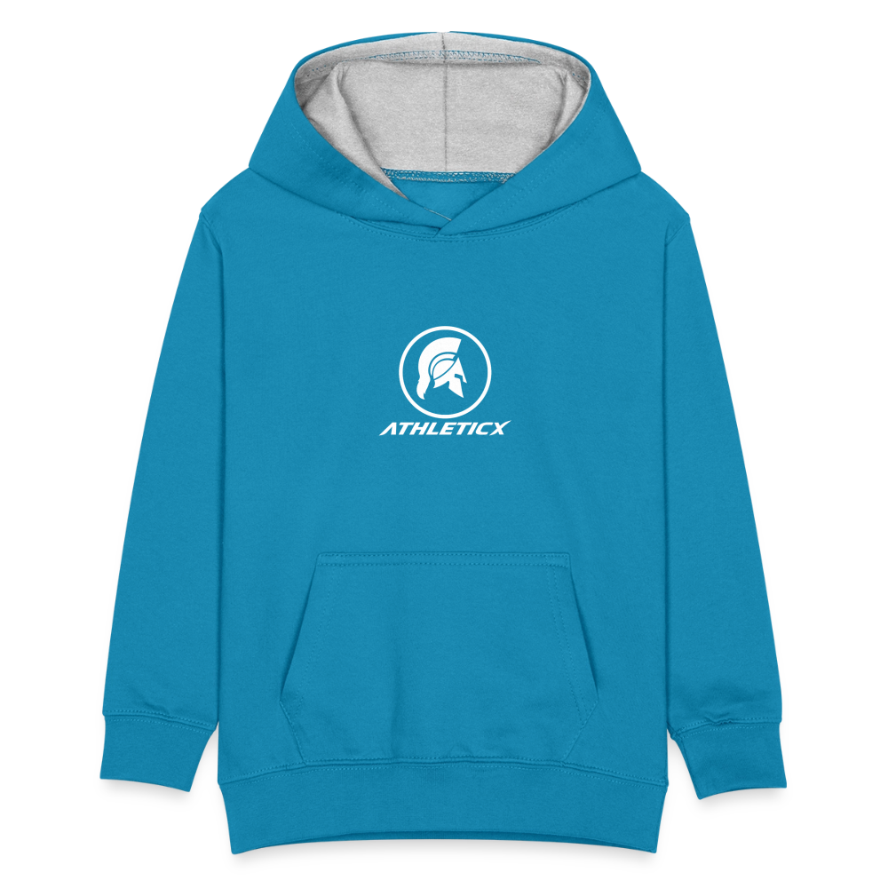 Kinder Kontrast-Hoodie - Pfauenblau/Grau meliert