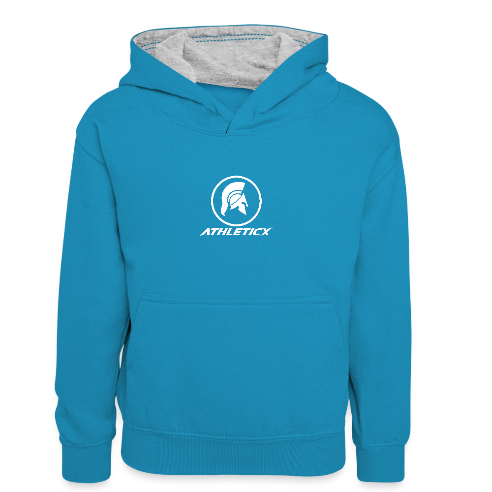 Kinder Kontrast-Hoodie - Pfauenblau/Grau meliert