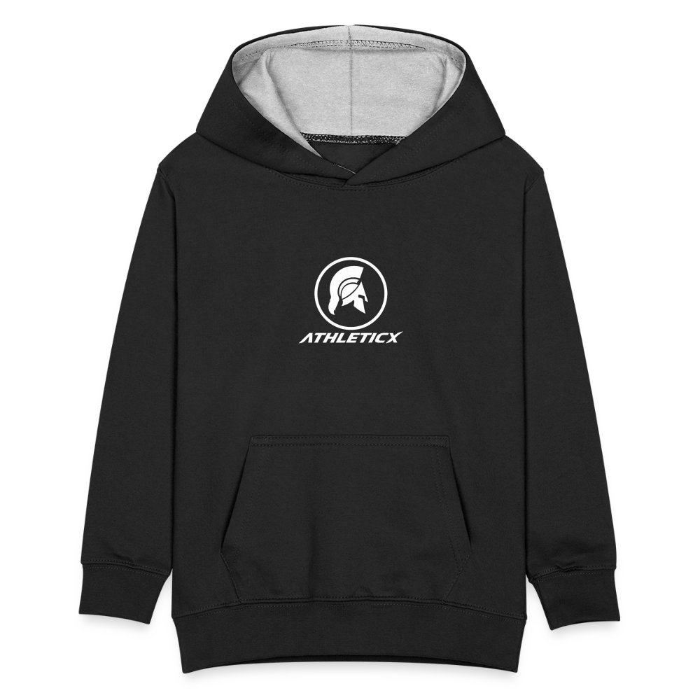 Kinder Kontrast-Hoodie - Schwarz/Grau meliert