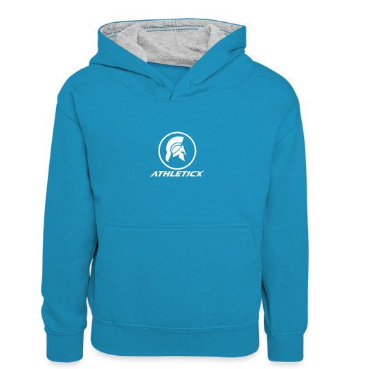Kinder Kontrast-Hoodie - Pfauenblau/Grau meliert